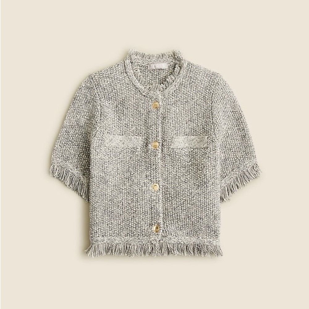 J. Crew Cropped Fringe-Trim Lady Jacket in Marled Yarn